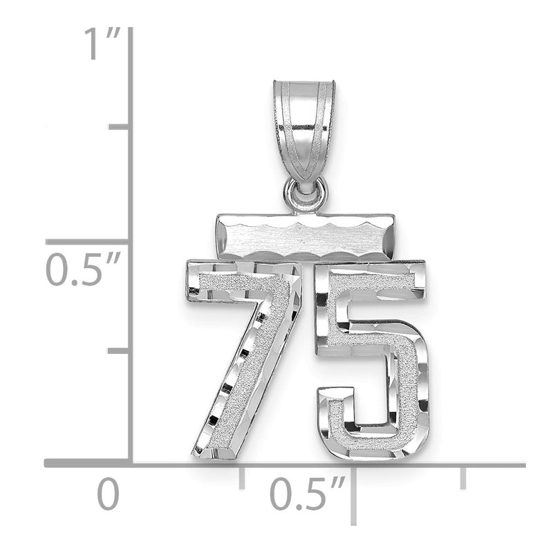 14k White Goldw Small Brushed Diamond-cut Number 75 Charm