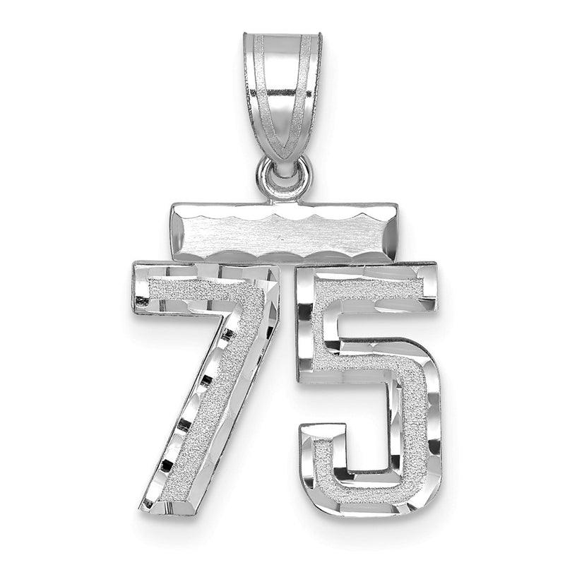 14k White Goldw Small Brushed Diamond-cut Number 75 Charm