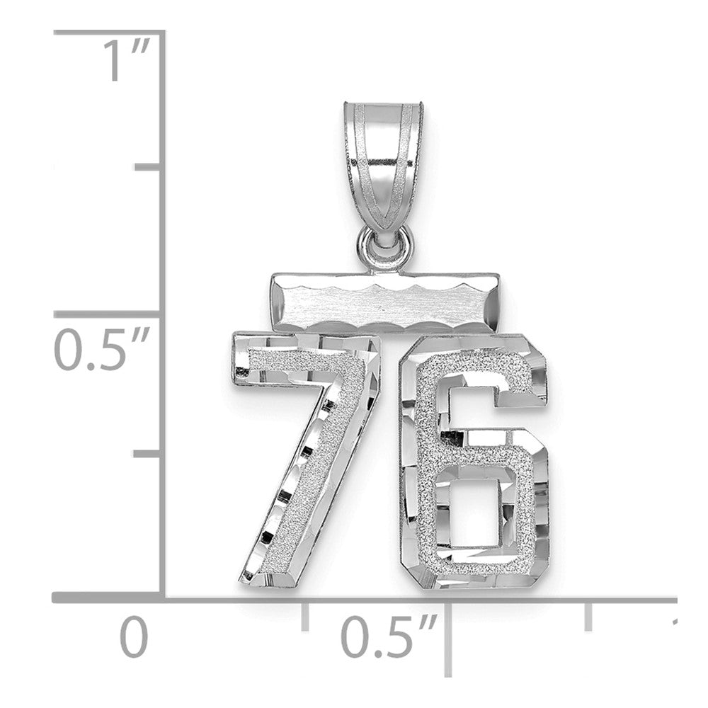 14k White Goldw Small Brushed Diamond-cut Number 76 Charm