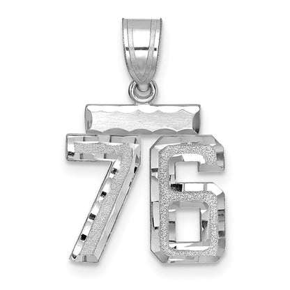 14k White Goldw Small Brushed Diamond-cut Number 76 Charm