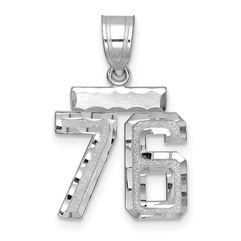 14k White Goldw Small Brushed Diamond-cut Number 76 Charm