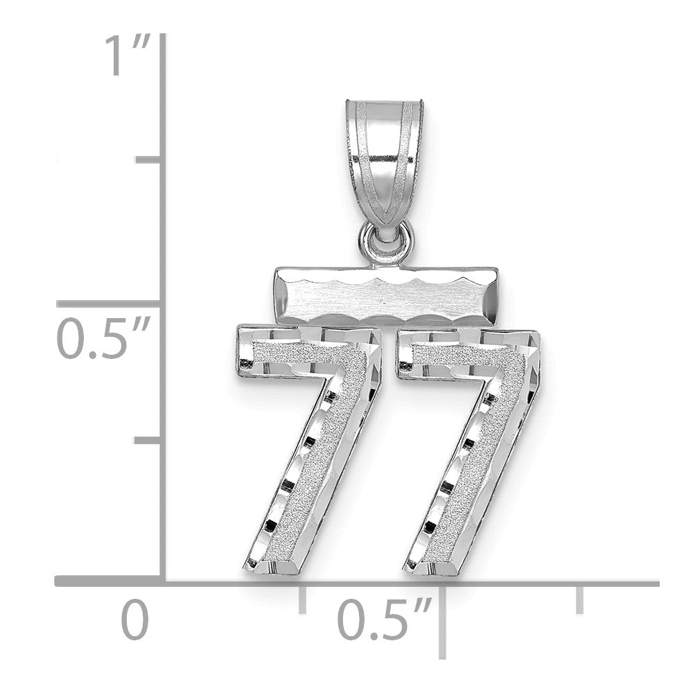 14k White Goldw Small Brushed Diamond-cut Number 77 Charm