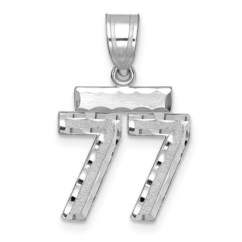 14k White Goldw Small Brushed Diamond-cut Number 77 Charm