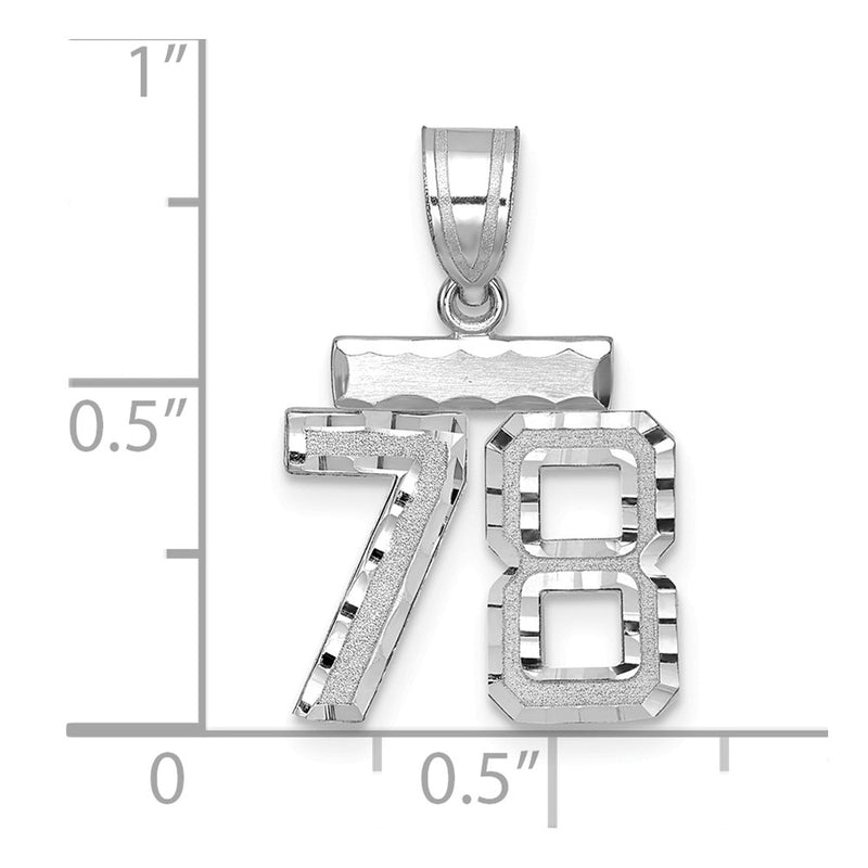 14k White Goldw Small Brushed Diamond-cut Number 78 Charm