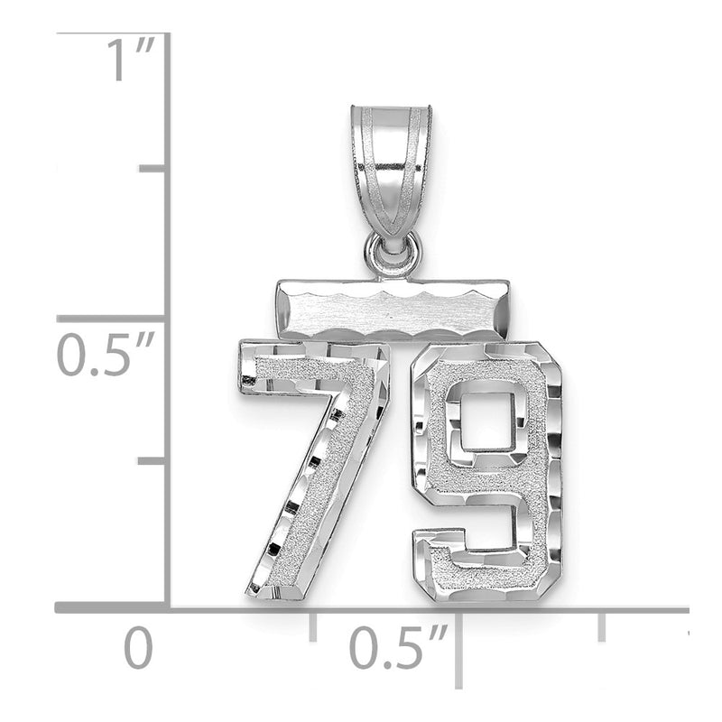 14k White Goldw Small Brushed Diamond-cut Number 79 Charm