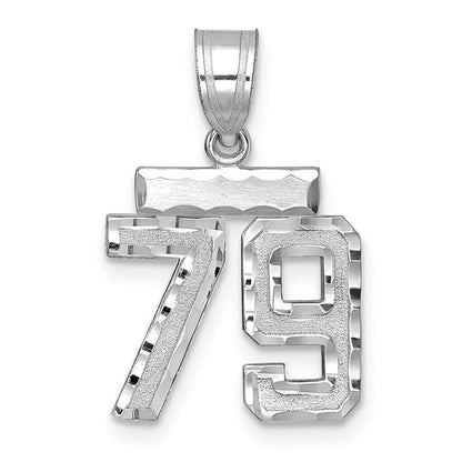 14k White Goldw Small Brushed Diamond-cut Number 79 Charm