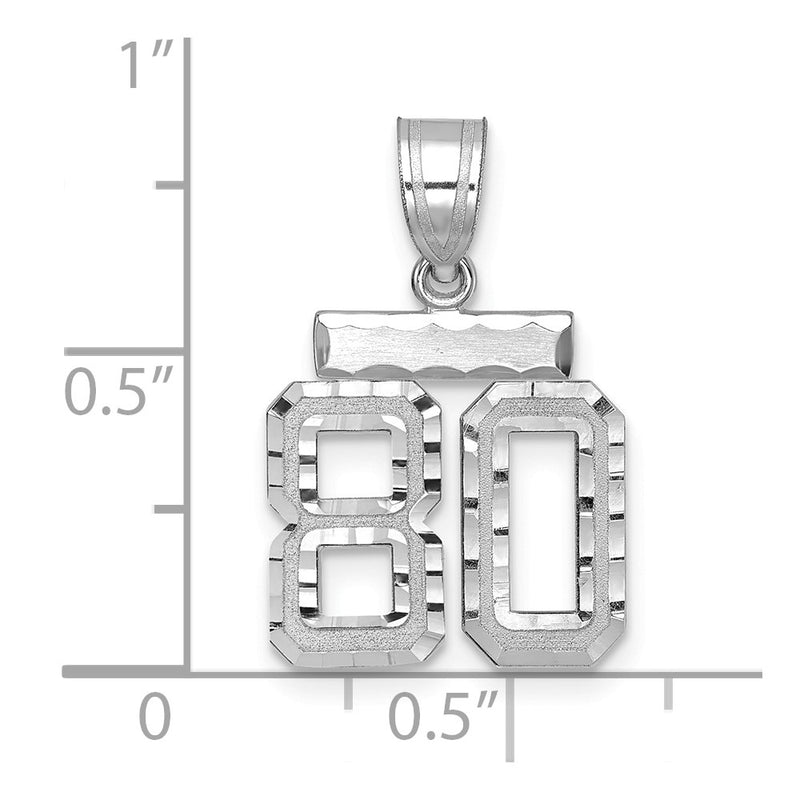 14k White Goldw Small Brushed Diamond-cut Number 80 Charm