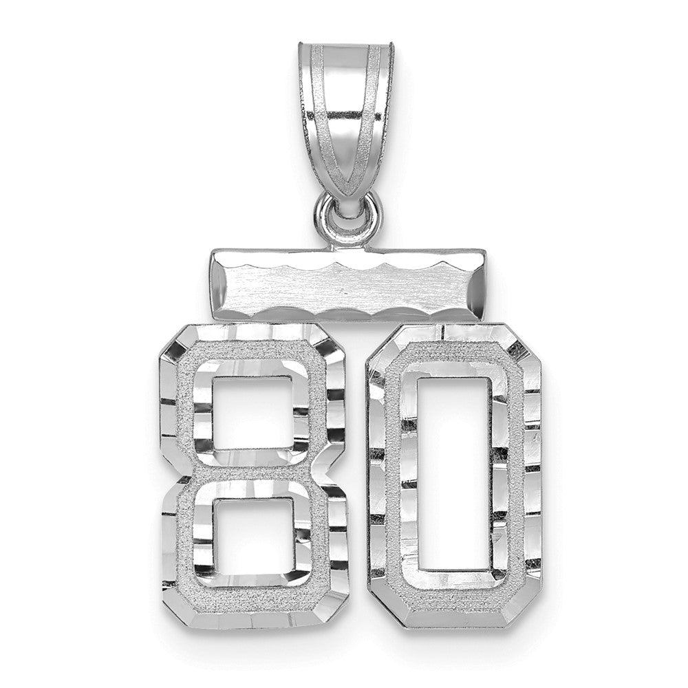 14k White Goldw Small Brushed Diamond-cut Number 80 Charm