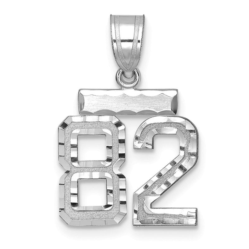 14k White Goldw Small Brushed Diamond-cut Number 82 Charm