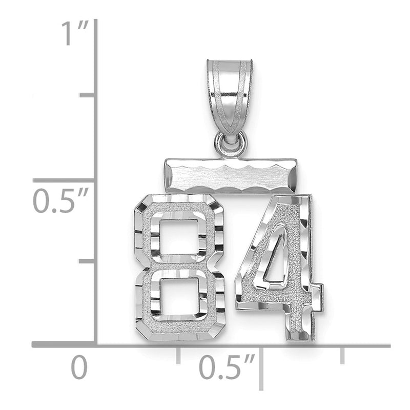 14k White Goldw Small Brushed Diamond-cut Number 84 Charm