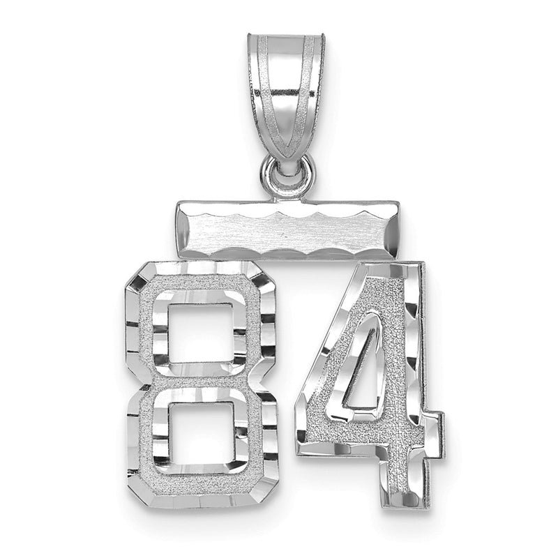 14k White Goldw Small Brushed Diamond-cut Number 84 Charm