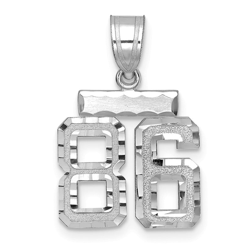 14k White Goldw Small Brushed Diamond-cut Number 86 Charm