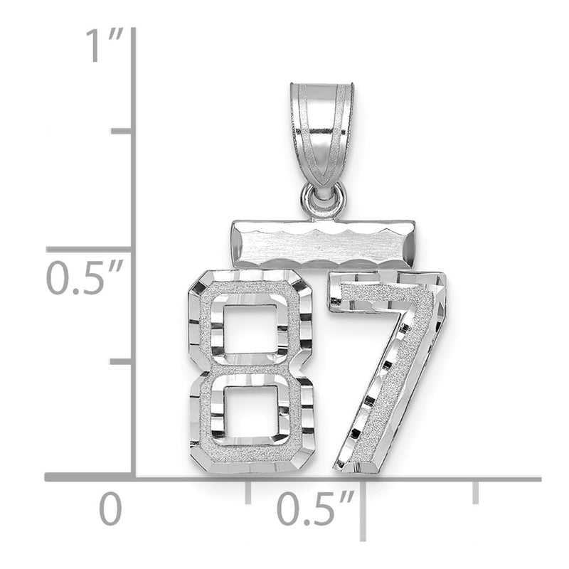 14k White Goldw Small Brushed Diamond-cut Number 87 Charm