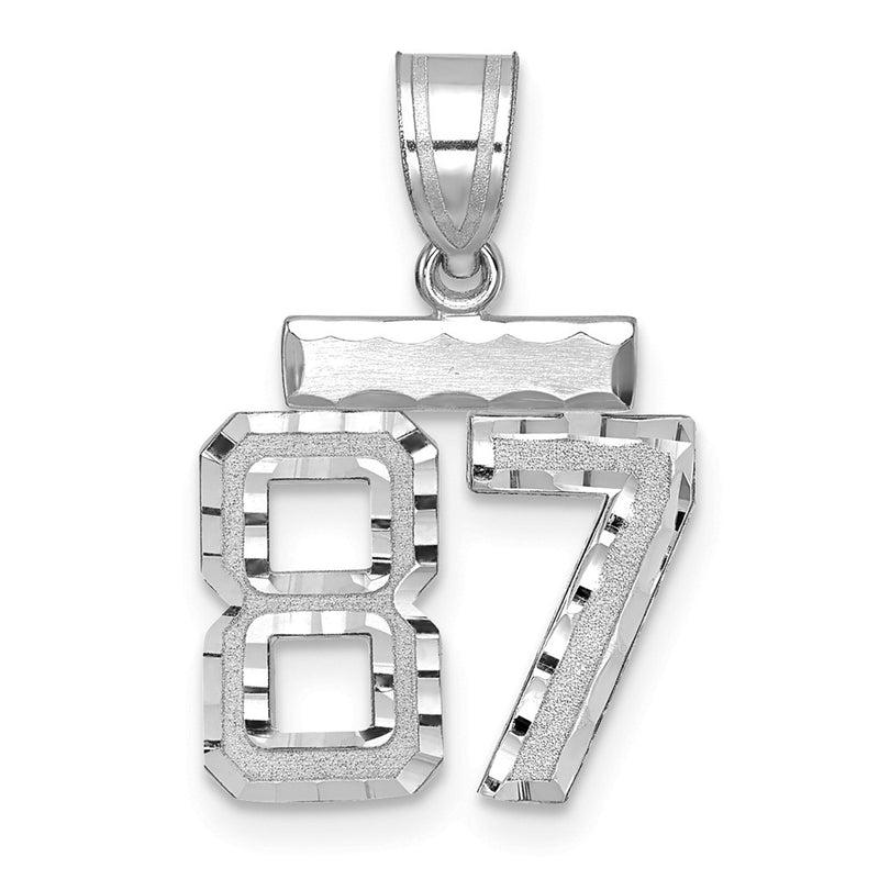 14k White Goldw Small Brushed Diamond-cut Number 87 Charm