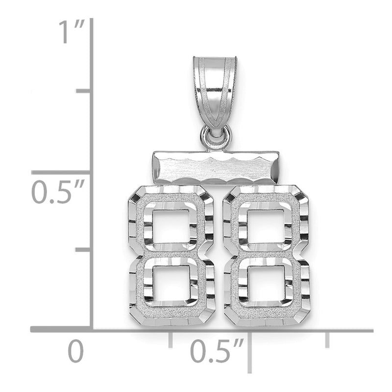 14k White Goldw Small Brushed Diamond-cut Number 88 Charm