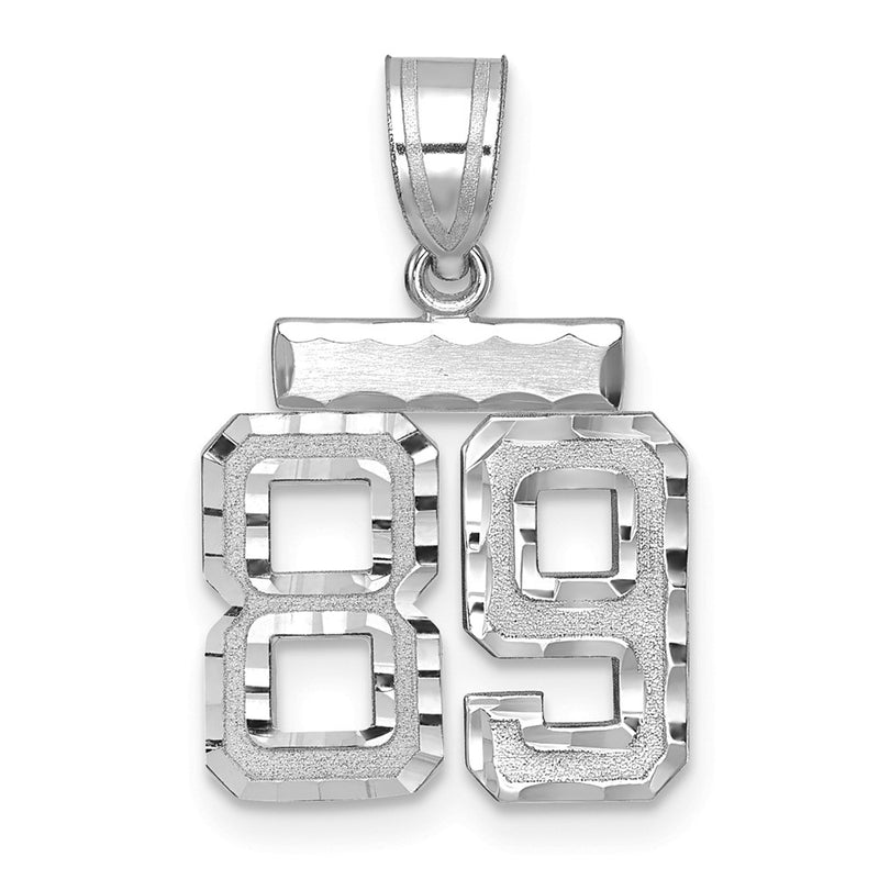 14k White Goldw Small Brushed Diamond-cut Number 89 Charm