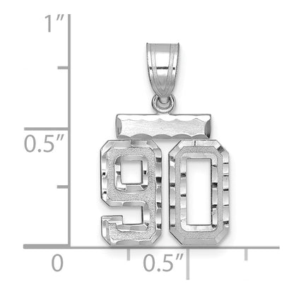 14k White Goldw Small Brushed Diamond-cut Number 90 Charm