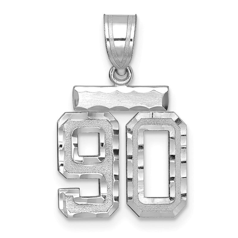 14k White Goldw Small Brushed Diamond-cut Number 90 Charm
