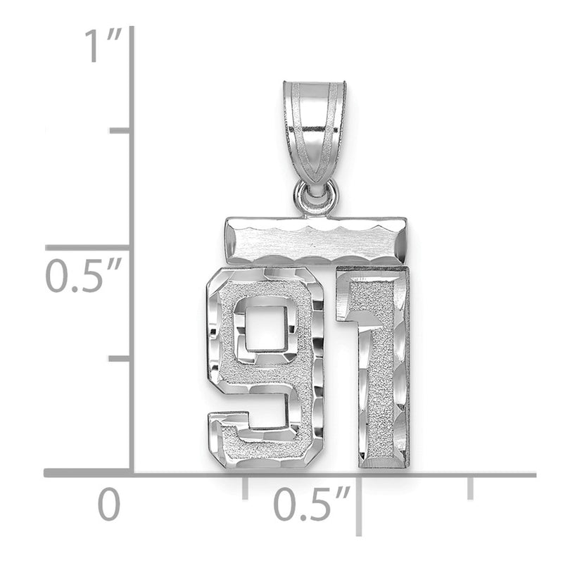 14k White Goldw Small Brushed Diamond-cut Number 91 Charm