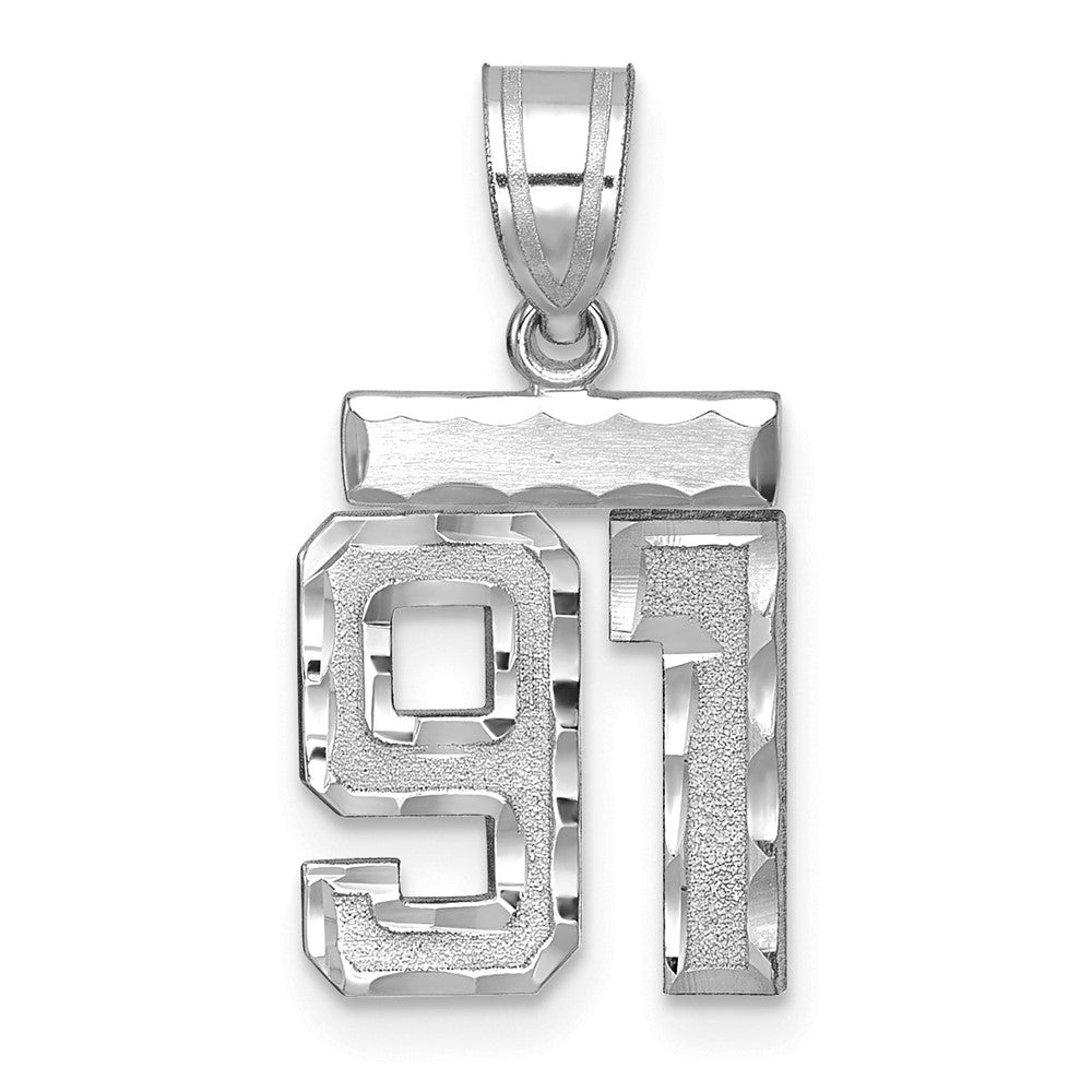 14k White Goldw Small Brushed Diamond-cut Number 91 Charm