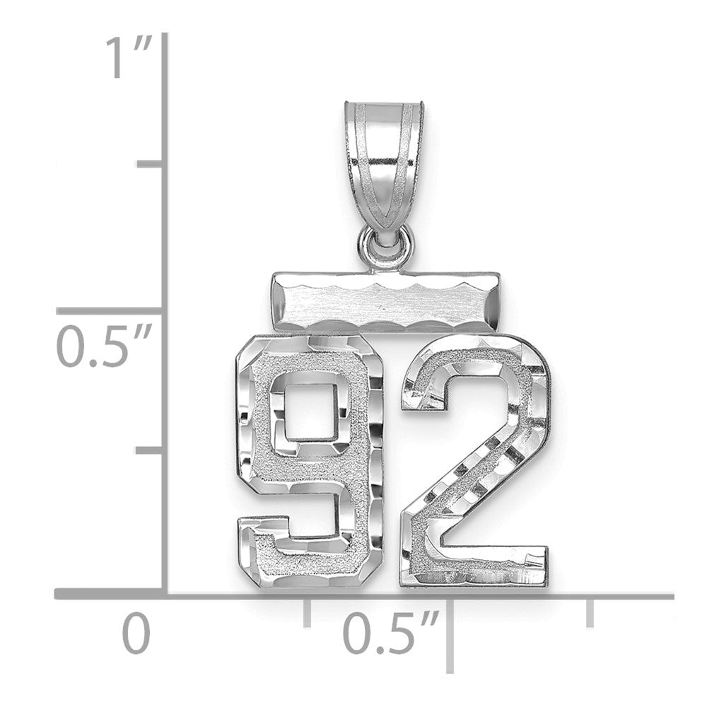 14k White Goldw Small Brushed Diamond-cut Number 92 Charm