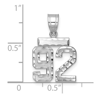 14k White Goldw Small Brushed Diamond-cut Number 92 Charm