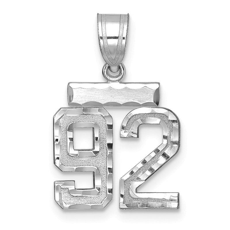 14k White Goldw Small Brushed Diamond-cut Number 92 Charm