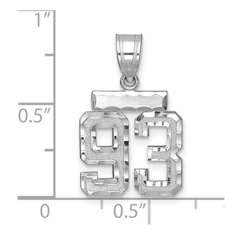 14k White Goldw Small Brushed Diamond-cut Number 93 Charm