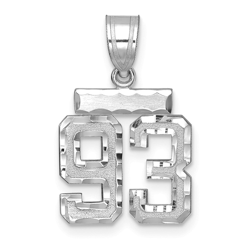 14k White Goldw Small Brushed Diamond-cut Number 93 Charm