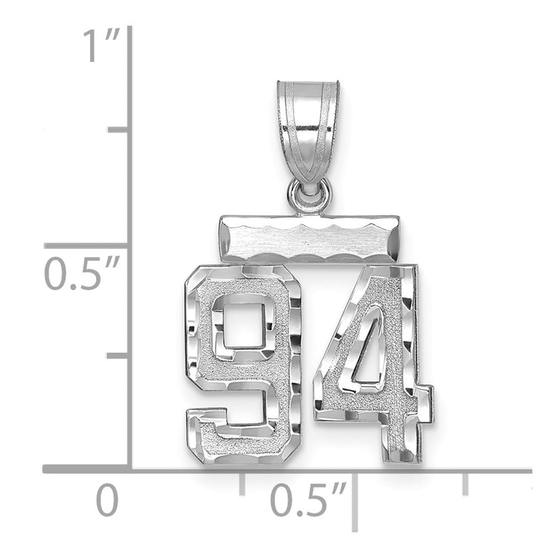 14k White Goldw Small Brushed Diamond-cut Number 94 Charm