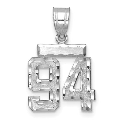 14k White Goldw Small Brushed Diamond-cut Number 94 Charm