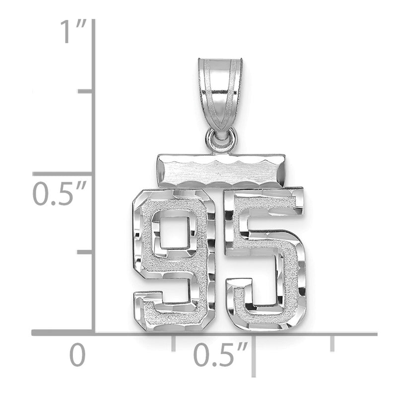 14k White Goldw Small Brushed Diamond-cut Number 95 Charm