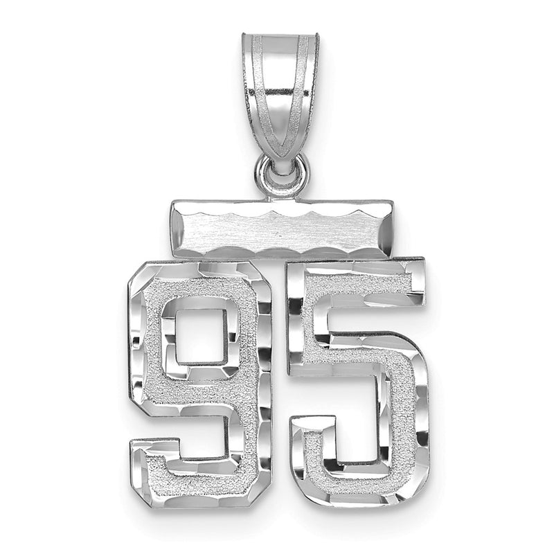 14k White Goldw Small Brushed Diamond-cut Number 95 Charm