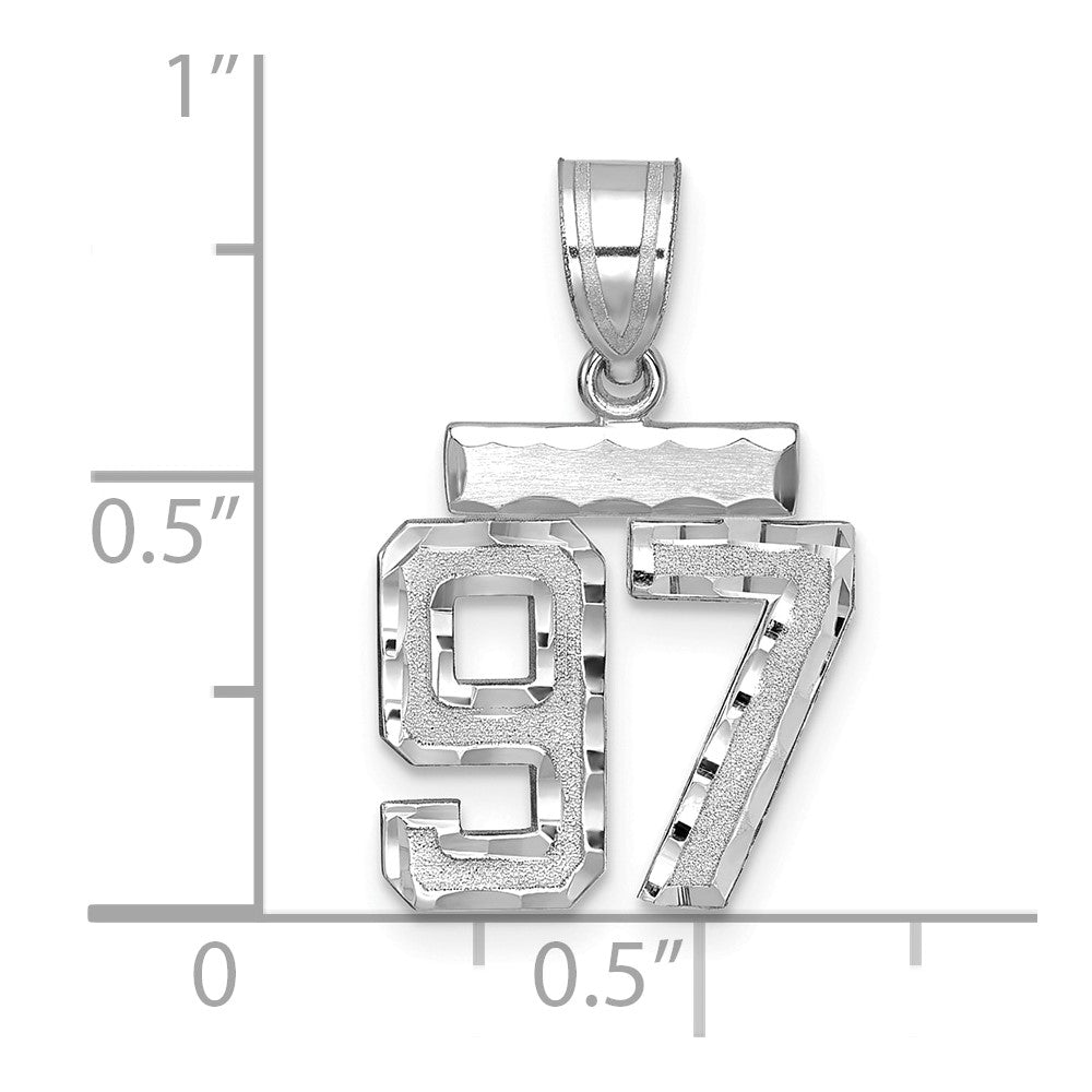 14k White Goldw Small Brushed Diamond-cut Number 97 Charm