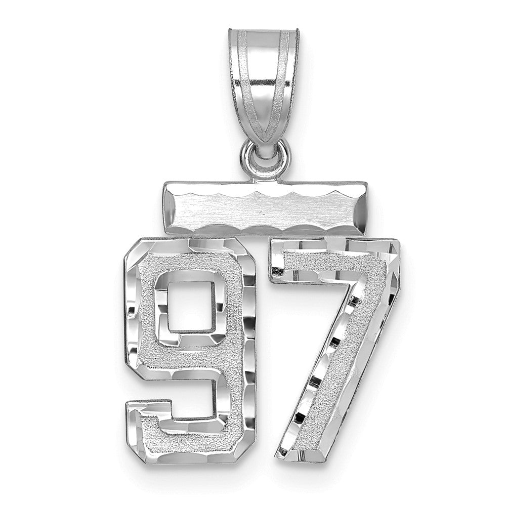14k White Goldw Small Brushed Diamond-cut Number 97 Charm