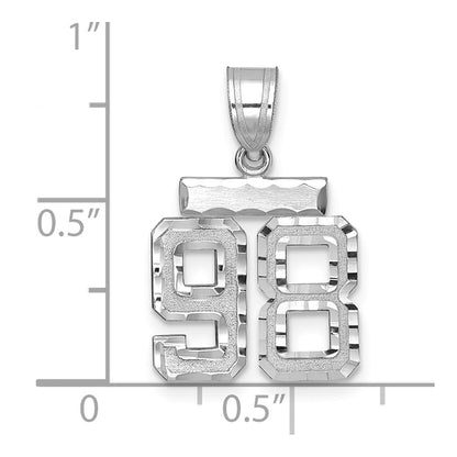 14k White Goldw Small Brushed Diamond-cut Number 98 Charm