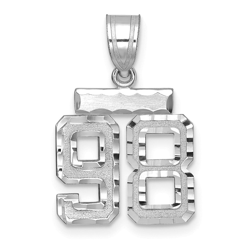 14k White Goldw Small Brushed Diamond-cut Number 98 Charm