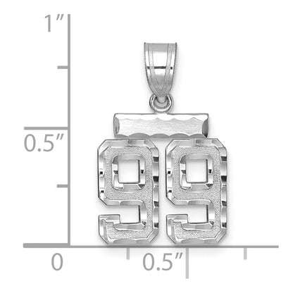 14k White Goldw Small Brushed Diamond-cut Number 99 Charm