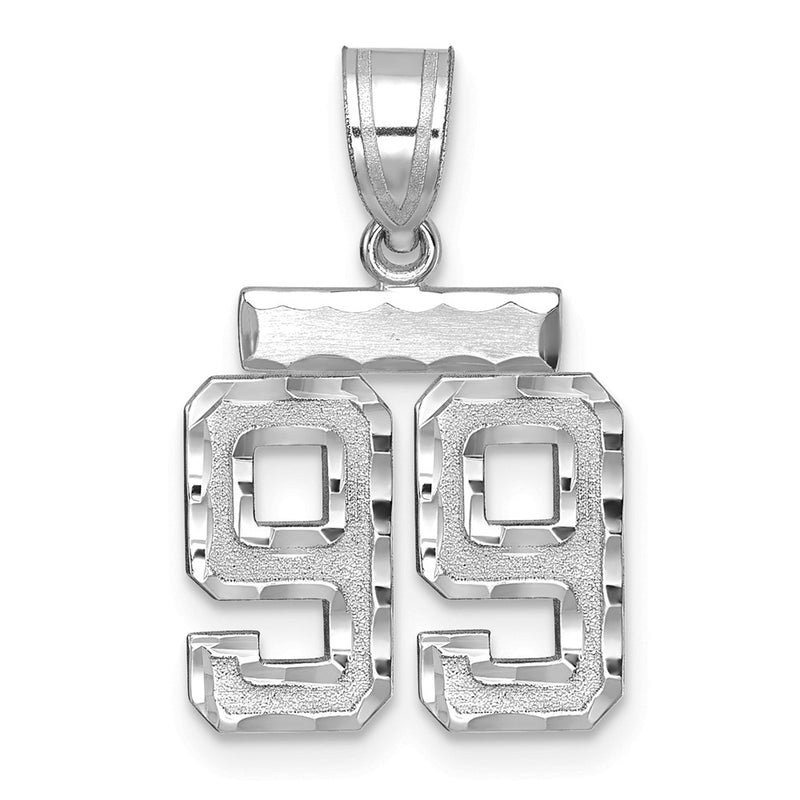14k White Goldw Small Brushed Diamond-cut Number 99 Charm