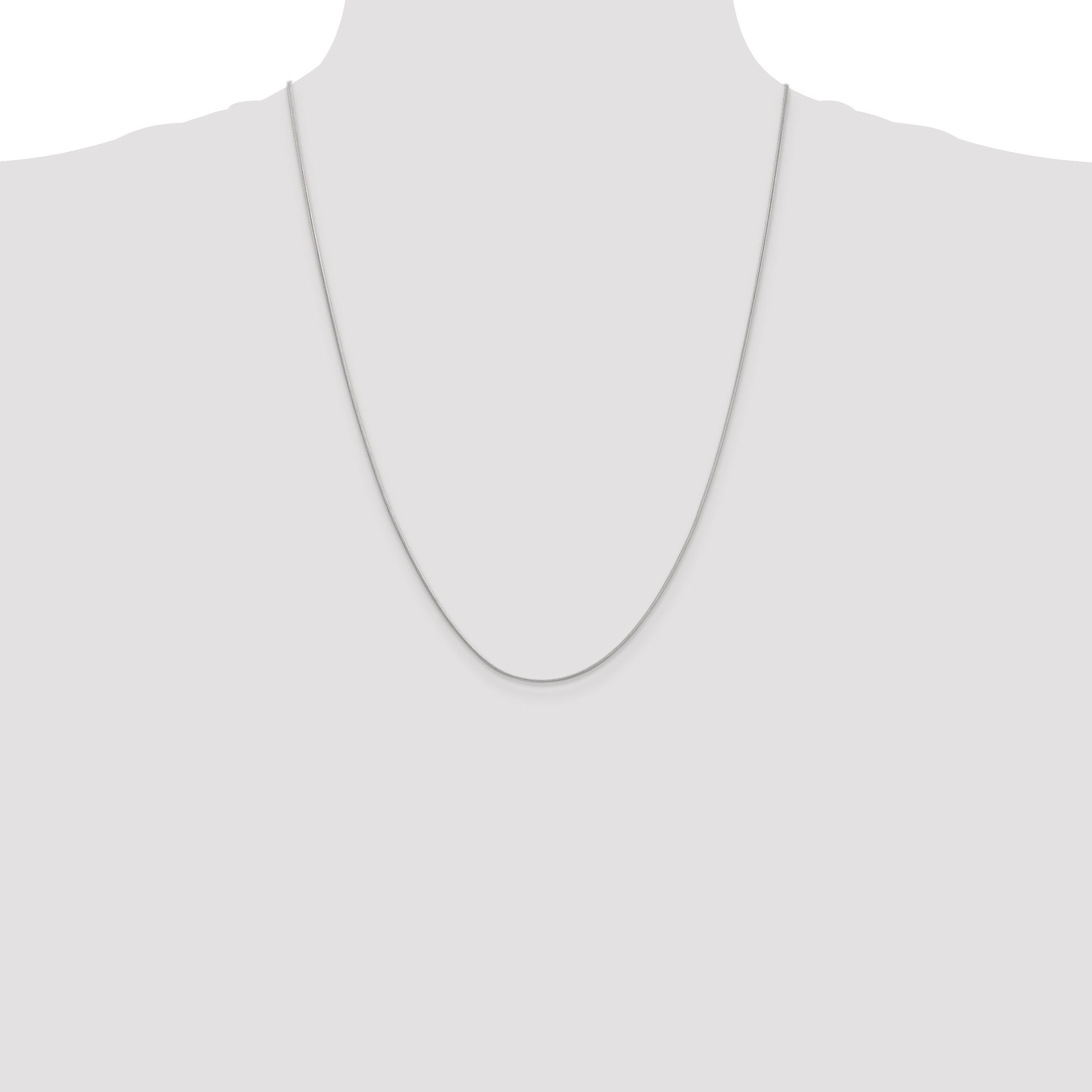 14K White Gold 24 Inch .9mm Round Snake With Lobster Clasp Chain Necklace