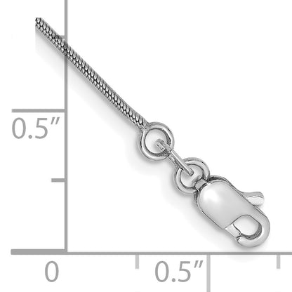 14K White Gold 7 Inch .9mm Round Snake With Lobster Clasp Chain