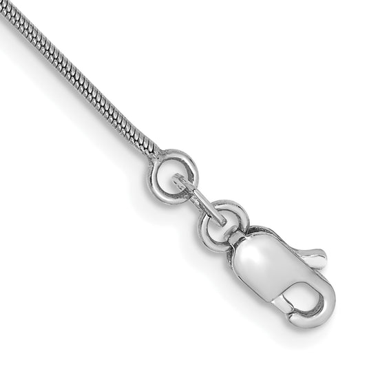 14K White Gold 7 Inch .9mm Round Snake With Lobster Clasp Chain