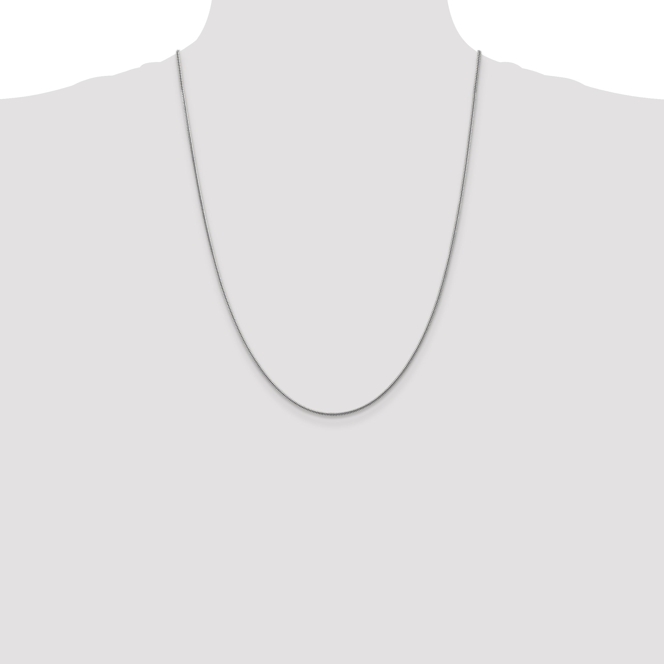 14K White Gold 24 Inch 1.6mm Round Snake Lobster Clasp Chain Necklace