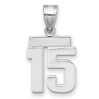 14k White Goldw Small Polished Number 15 Charm