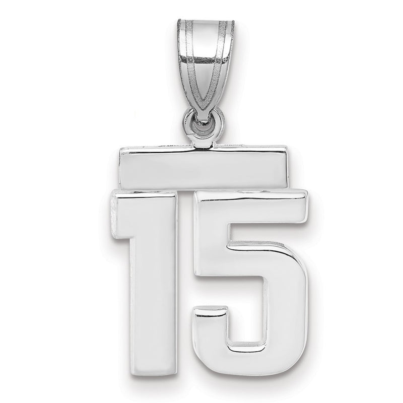 14k White Goldw Small Polished Number 15 Charm