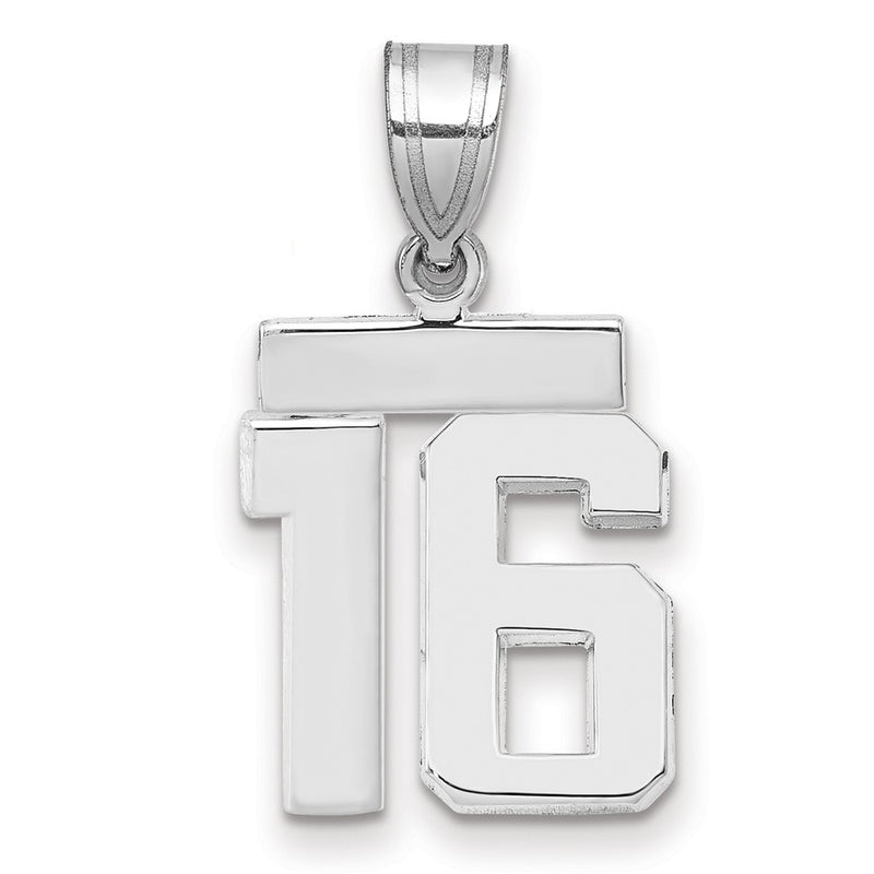 14k White Goldw Small Polished Number 16 Charm