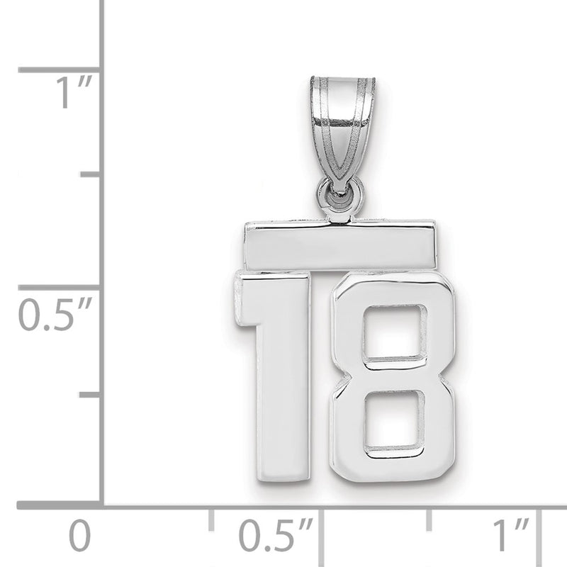 14k White Goldw Small Polished Number 18 Charm