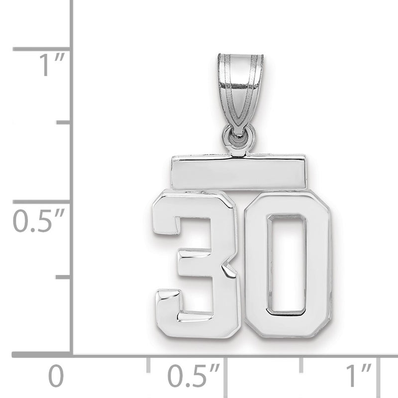 14k White Goldw Small Polished Number 30 Charm