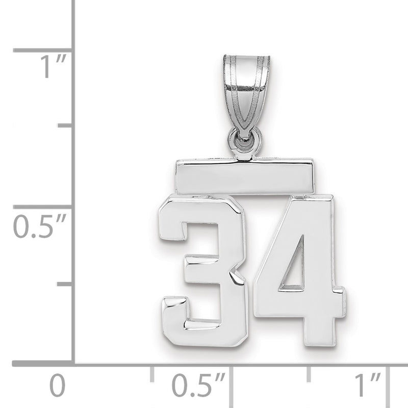 14k White Goldw Small Polished Number 34 Charm
