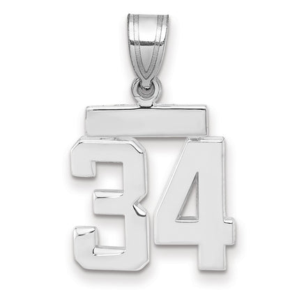 14k White Goldw Small Polished Number 34 Charm